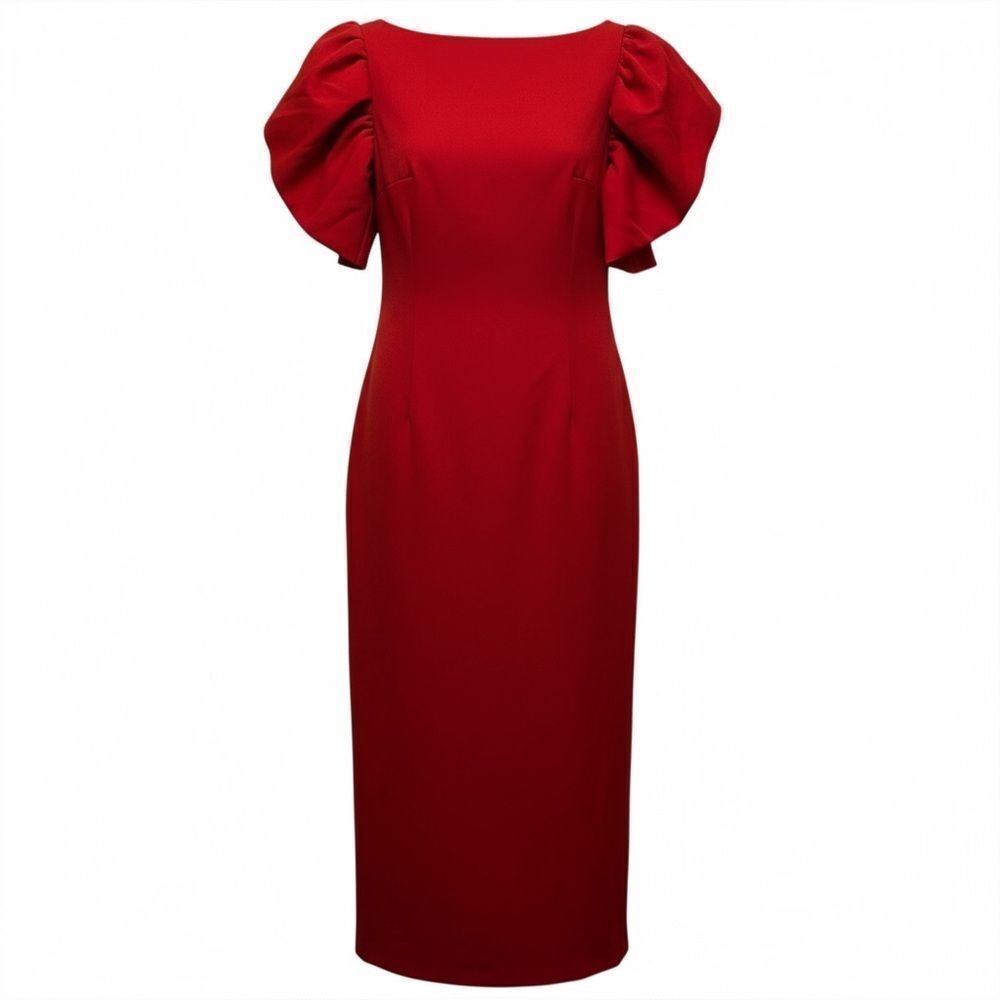 NWT - Elagia Red Puff Sleeve Midi Dress
